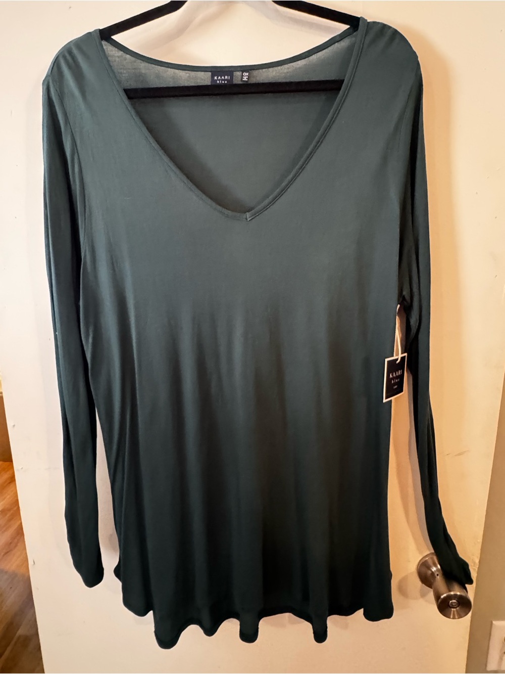 Kaari Blue Deep Green V-Neck Long Sleeve Tunic - New With Tags